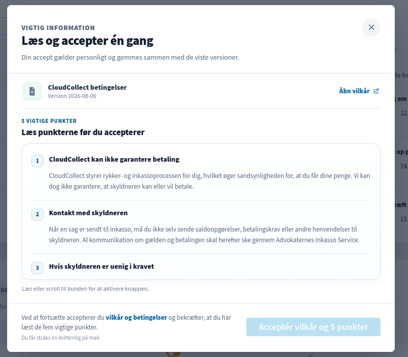 CloudCollects vindue til juridisk accept